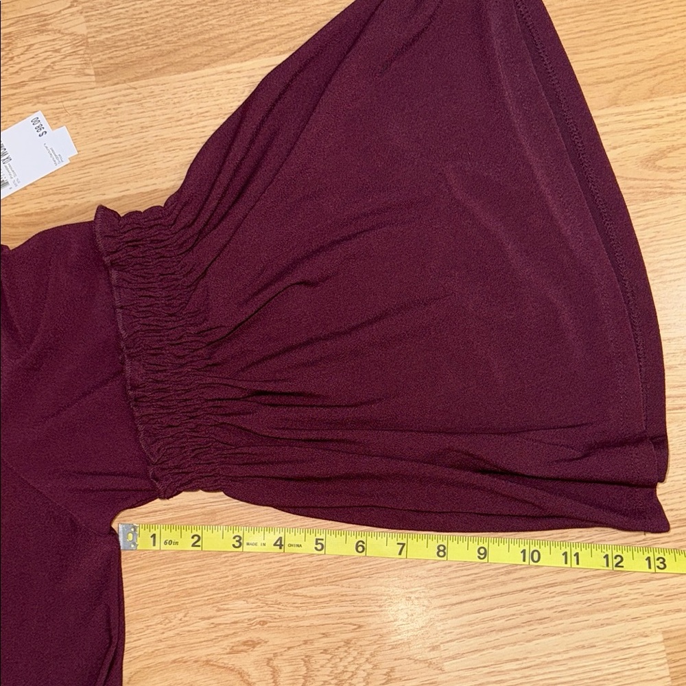 Chelsea & Theodore Women’s 0X Burgundy V-Neck Bell Sleeve Swing Dress A-Line NWT - Picture 6 of 9